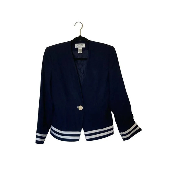 Vintage Jackets & Blazers - Petite Sophisticate Vintage Blazer Navy White Stripes Nautical Size 6